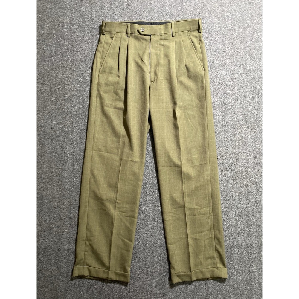 Geoffrey Beene Pleated Dress Pants Trousers Office Career Baggy Green Size 32x30
